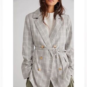 $178 NWT Women’s Free People Olivia Plaid Belted Blazer Long Sleeve Size M